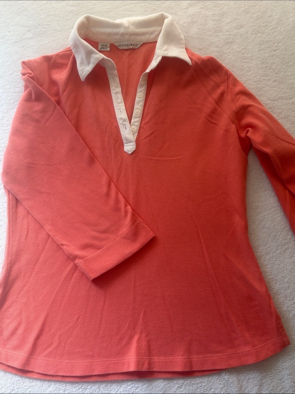 Cutter & Buck Coral Long-Sleeve Polo with White Contrast Collar